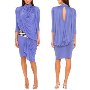 Eletra Casadei 1980s Vintage Dress Draped Sequin Cocktail Periwinkle Blue Size 8